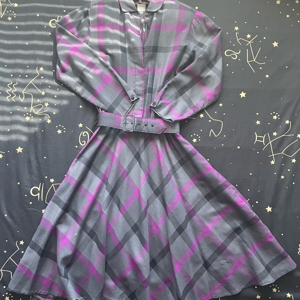 Vintage purple and gray, swing, double breasted, with padded shoulders JT Dress.